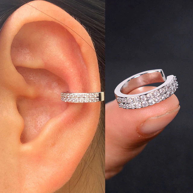 1Pc Hollow Geometry Rainbow CZ Cuff Wrap Clip On Earrings Women Climber Ear Cartilage Bone Clips - Image 11