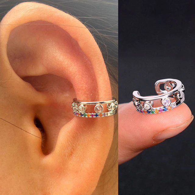 1Pc Hollow Geometry Rainbow CZ Cuff Wrap Clip On Earrings Women Climber Ear Cartilage Bone Clips - Image 13