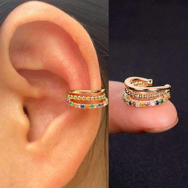 1Pc Hollow Geometry Rainbow CZ Cuff Wrap Clip On Earrings Women Climber Ear Cartilage Bone Clips - Image 16