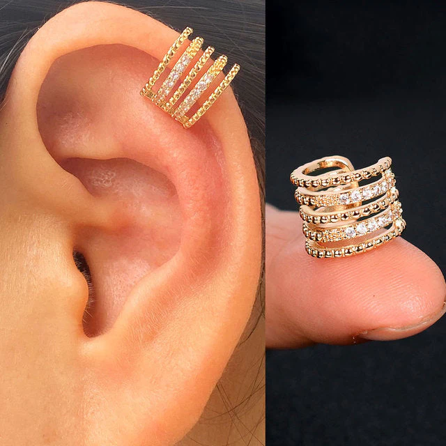 1Pc Hollow Geometry Rainbow CZ Cuff Wrap Clip On Earrings Women Climber Ear Cartilage Bone Clips - Image 20