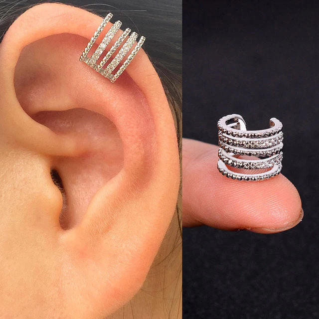 1Pc Hollow Geometry Rainbow CZ Cuff Wrap Clip On Earrings Women Climber Ear Cartilage Bone Clips - Image 21