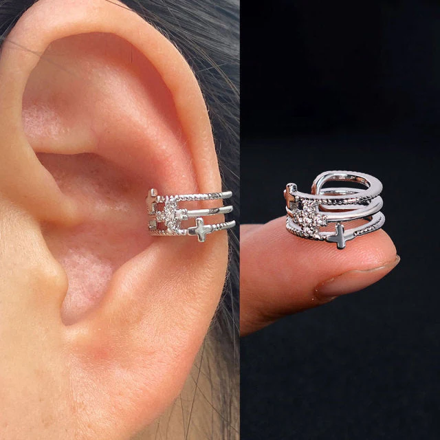 1Pc Hollow Geometry Rainbow CZ Cuff Wrap Clip On Earrings Women Climber Ear Cartilage Bone Clips - Image 3