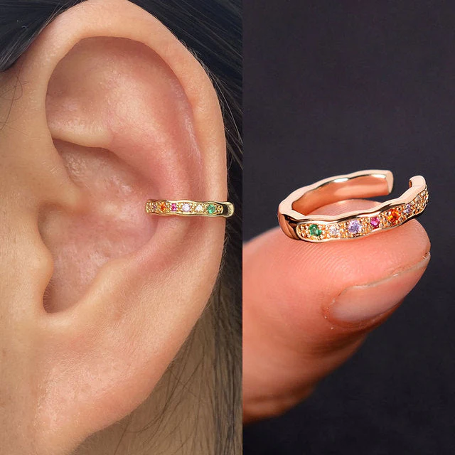 1Pc Hollow Geometry Rainbow CZ Cuff Wrap Clip On Earrings Women Climber Ear Cartilage Bone Clips - Image 6