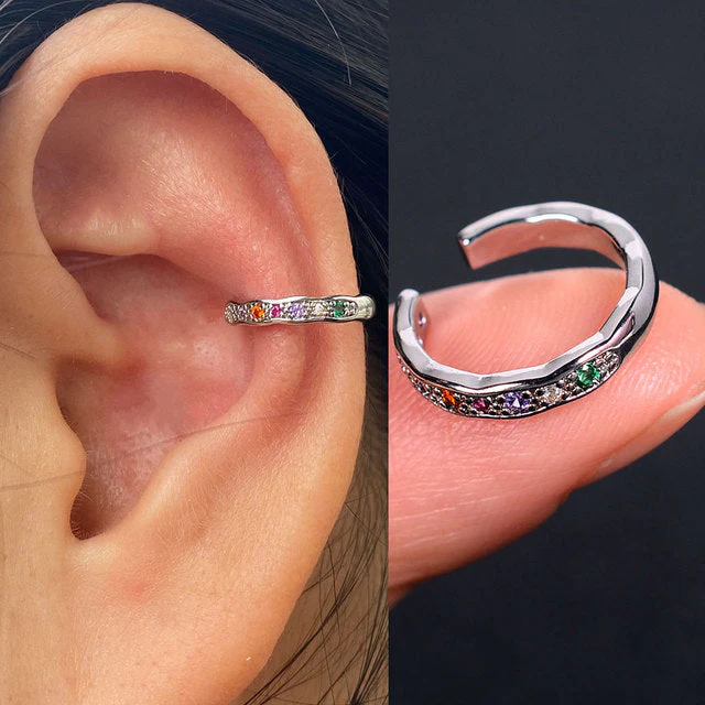 1Pc Hollow Geometry Rainbow CZ Cuff Wrap Clip On Earrings Women Climber Ear Cartilage Bone Clips - Image 7