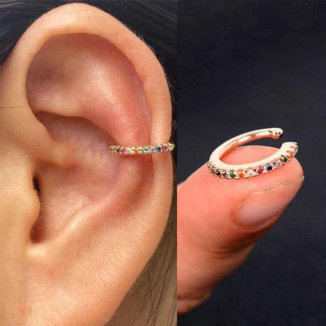 1Pc Hollow Geometry Rainbow CZ Cuff Wrap Clip On Earrings Women Climber Ear Cartilage Bone Clips - Image 8