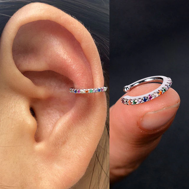 1Pc Hollow Geometry Rainbow CZ Cuff Wrap Clip On Earrings Women Climber Ear Cartilage Bone Clips - Image 9
